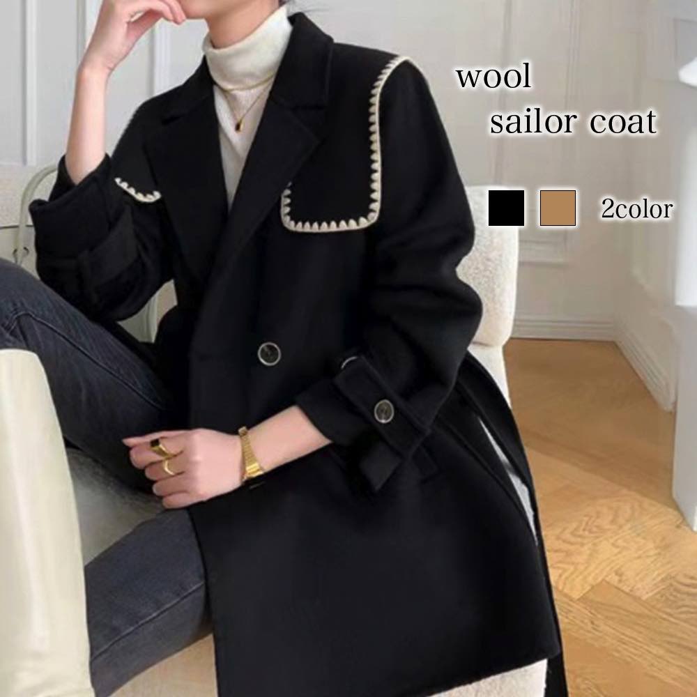 Turn-Down Collar Coat - チェスターコート レディース ウール素材セーラーコート キャメル トレンチコート 細身 ロング ステンカラーコート ショート丈 コート 着こなし 秋 ロングコート 軽い 暖かい 人気 大きいサイズ 服 40代 英国 ダブル 春 ショート ブランド 50代 アウター チェック 冬