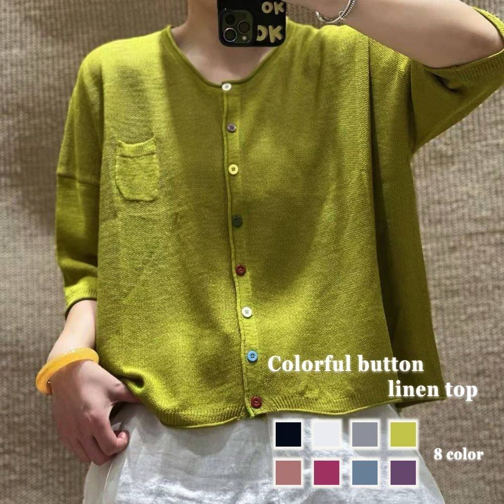 ブラウス レディース カラフルボタンリネントップス 薄手 シフォン 50代 オフィス リボン シャツ スーツ カットソー フリル きれいめ 白 おしゃれ 半袖 フォーマル 春 大きいサイズ 涼しい 夏 人気 ブランド Tシャツ 事務服 高品質 ノーアイロン カジュアル レ