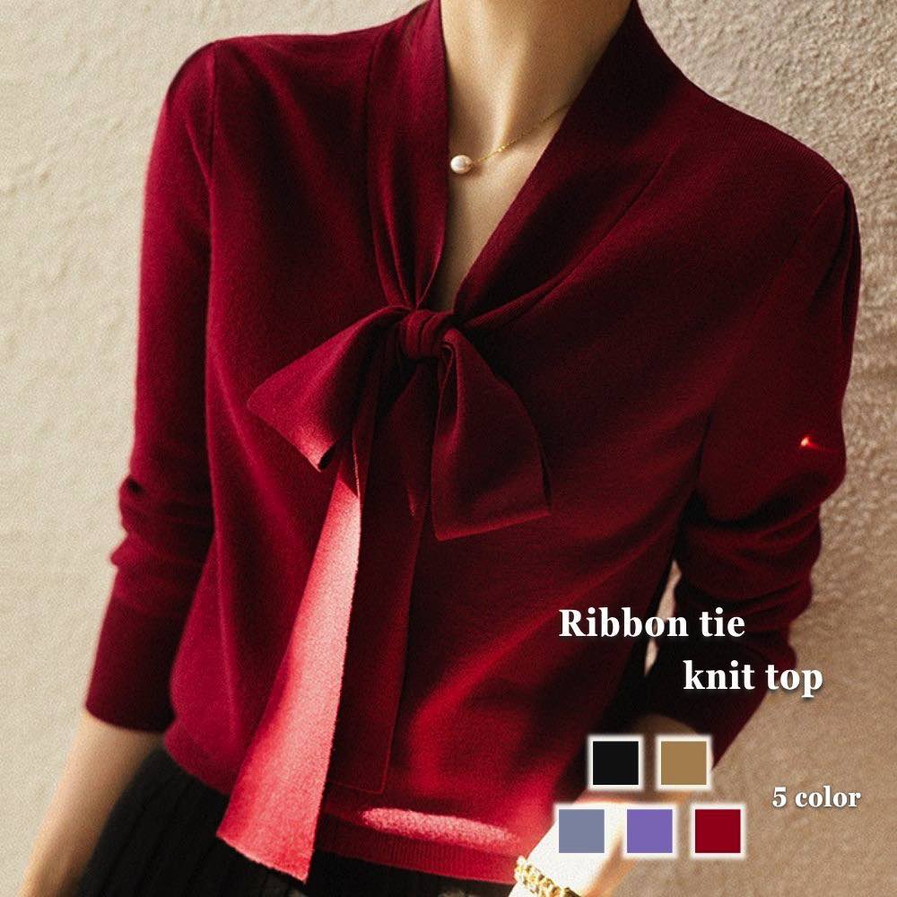 ブラウス レディース リボンネクタイニットトップス ボウタイ 安い 50代 長袖 オフィス スーツ ノーアイロン カットソー シャツ 春 厚手 レース おしゃれ ワンピース 黒 カジュアル 事務服 きれいめ 冬 白 秋 フリル シフォン ブランド 人気 フォーマル Tシャツ 高