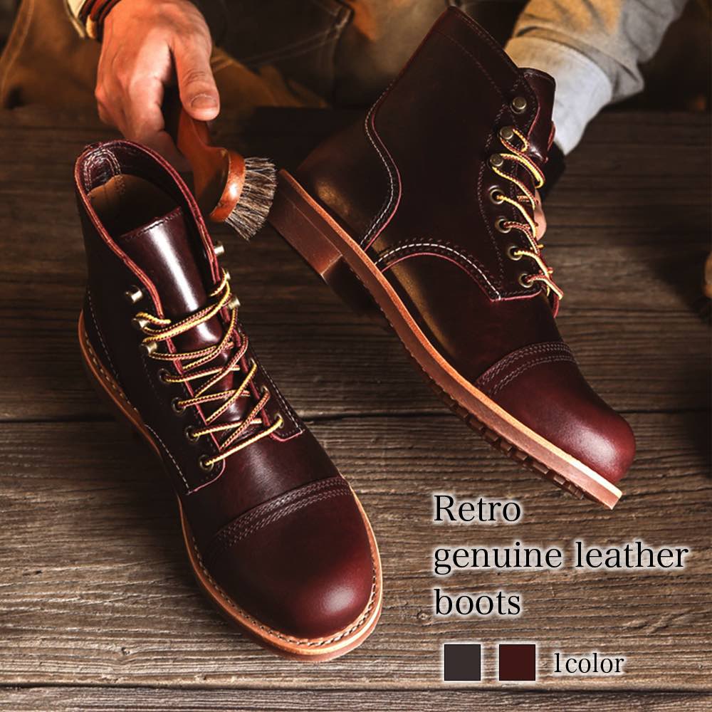 ブーツ メンズ レトロ本革ブーツ フロント ワーク セット 靴 滑らない 完全 春 軽い 幅広 モード 黒 冬 大人 革 ジッパー 防寒 防水 スエード ブランド ブーツ ファスナー 暖かい 人気 レザー 本革 夏 サイドジップ シューズ あったか 秋 ハイカット ロング