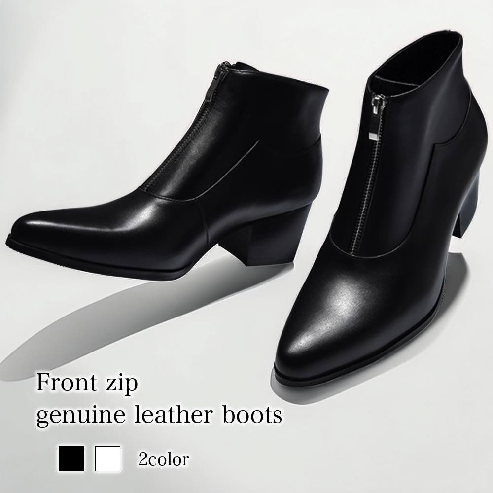 ブーツ メンズ フロントジップ本革ブーツ ジッパー フロント 本革 軽い 大人 モード ファスナー ブランド 滑らない 春 秋 靴 冬 ハイカット サイドジップ ワーク スエード レザー 防水 革 完全 暖かい 幅広 あったか ブーツ セット 黒 防寒 人気 シューズ 夏 ロング