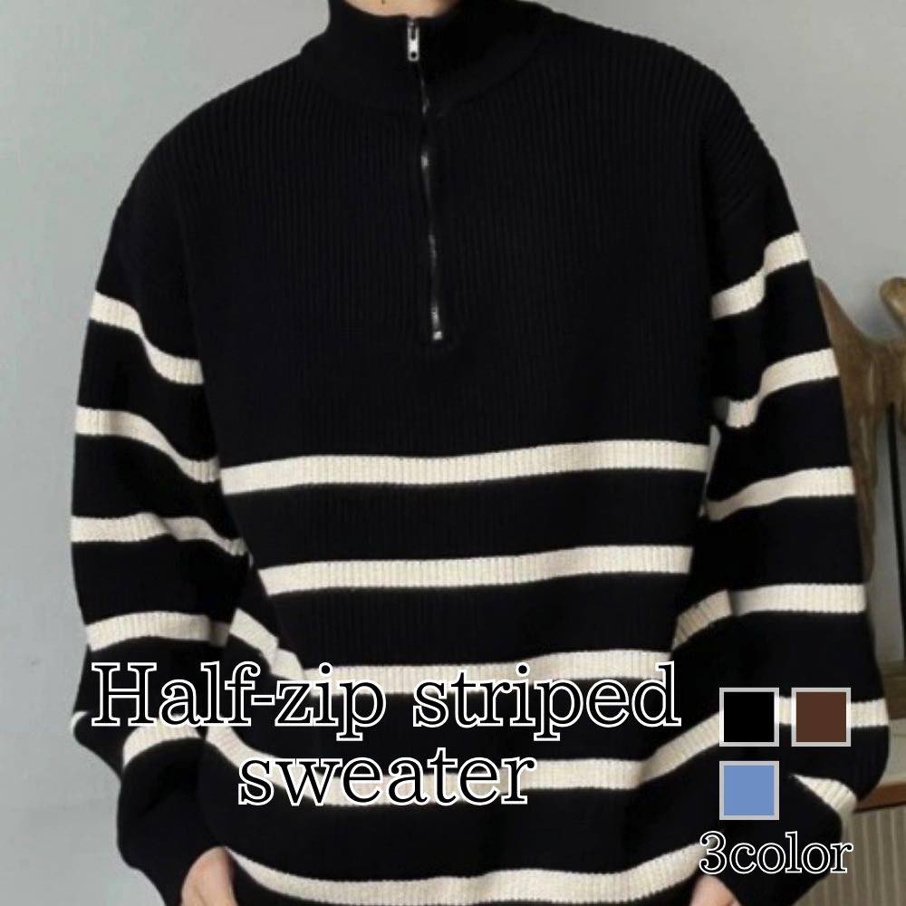 【＼クーポン利用で20%OFF!／】 セーター メンズ ハーフジップボーダーセーター フリース 厚手 ゴルフ モード系 綿 サイズ ニット ノルディック 洗える 春 ハイネック リブ トレーナー 大きいサイズ 長袖 ビジネス チェック クルーネック おしゃれ ブランド Vネ