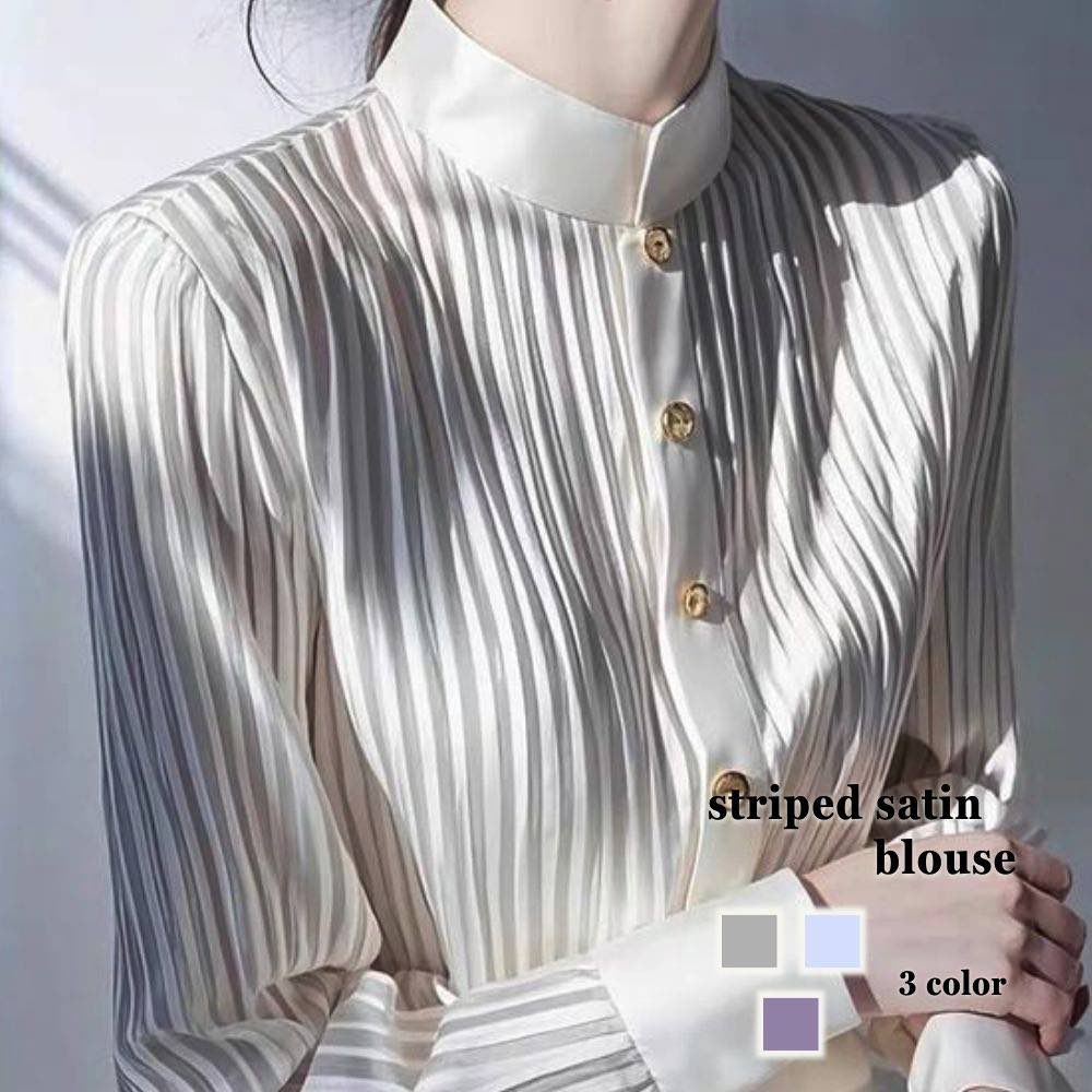 シャツレディースストライプサテンブ...