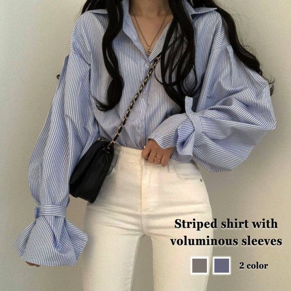ブラウス レディース ボリューム袖ストライプシャツ ボウタイ 安い 50代 長袖 オフィス スーツ ノーアイロン カットソー シャツ 春 厚手 レース おしゃれ ワンピース 黒 カジュアル 事務服 きれいめ 冬 白 秋 フリル シフォン ブランド 人気 フォーマル Tシャツ 高品質