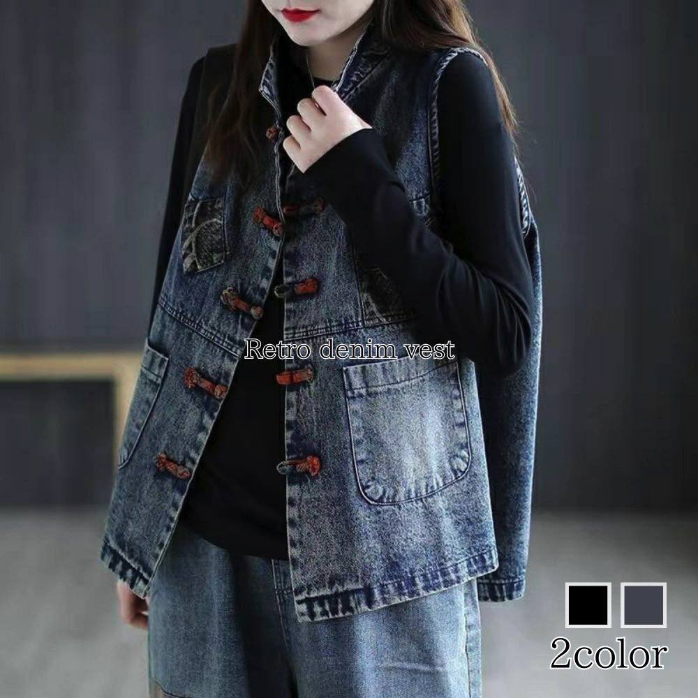 スーパーセール タイムセール SALE ベスト レディース レトロデニムベスト 襟なし あったか ロング 人気 スポーツ 可愛い アウター インナー ブランド ...
