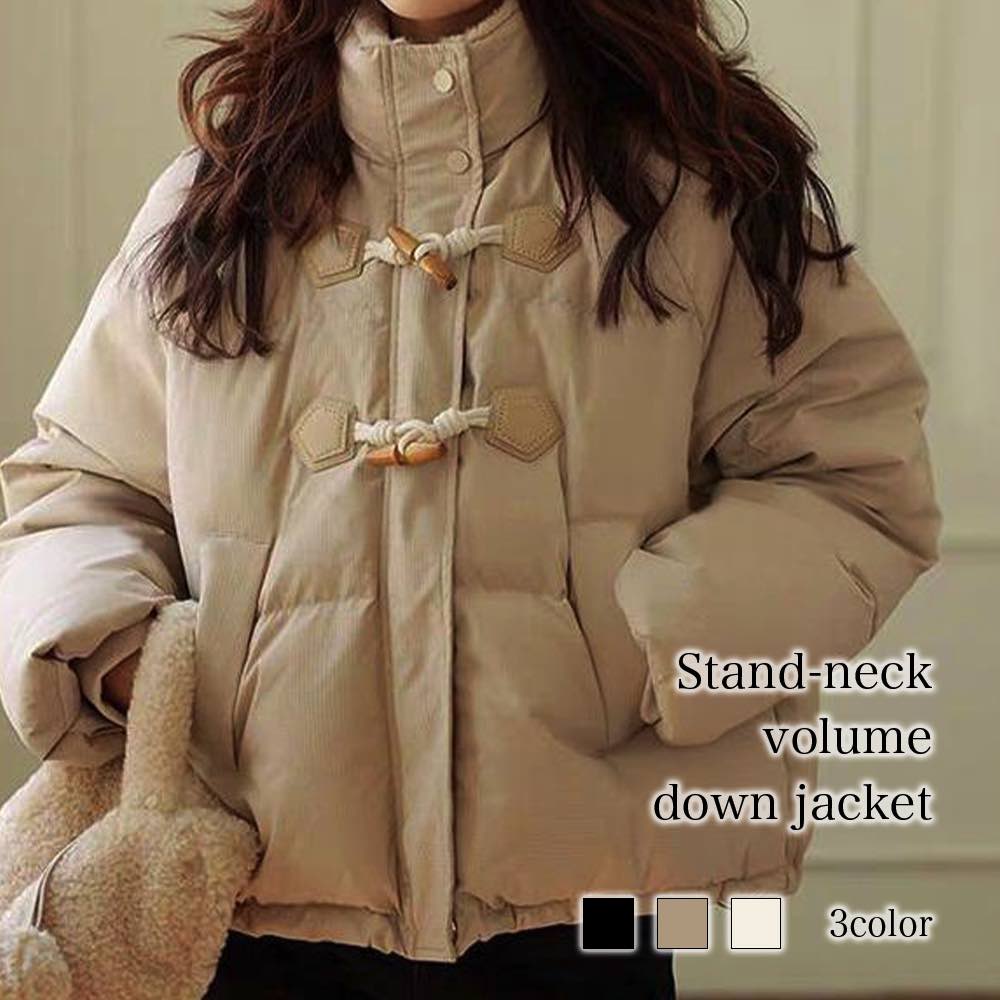 ダウンジャケット レディース スタンドネックボリュームダウンジャケット 人気 ショート フード 赤  ...