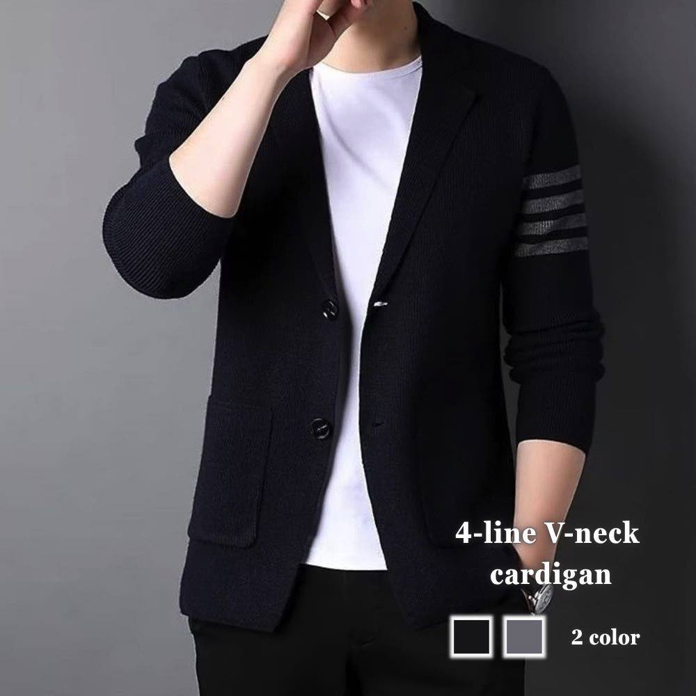カーディガンメンズ4ラインVネック...