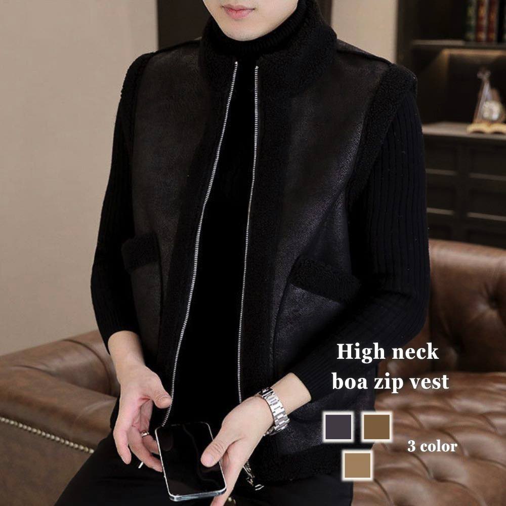 樂天商城 - 【＼クーポン利用で20%OFF!／】 ベスト メンズ ハイネックボアジップベスト 厚手 ダウンベスト フリース アウトドア ブランド ダウン ジレ ウール 春 セーター 黒 襟付き 大きいサイズ ルームウェア 中綿 冬 暖かい ビジネス おしゃれ ゴルフウェア ゴルフ 夏
