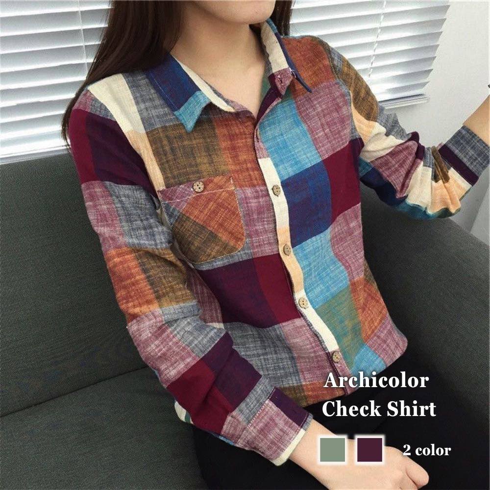 樂天商城 - 【＼クーポン利用で20%OFF!／】 シャツ レディース アルチカラーチェックシャツ 冬 カットソー 厚手 かわいい ブラウス Tシャツ ゆったり 暖かい ブランド トップス オフィス スポーツ しわになりにくい 大人 おしゃれ ロゴ ランニング 襟付き 春 形態安定 事務