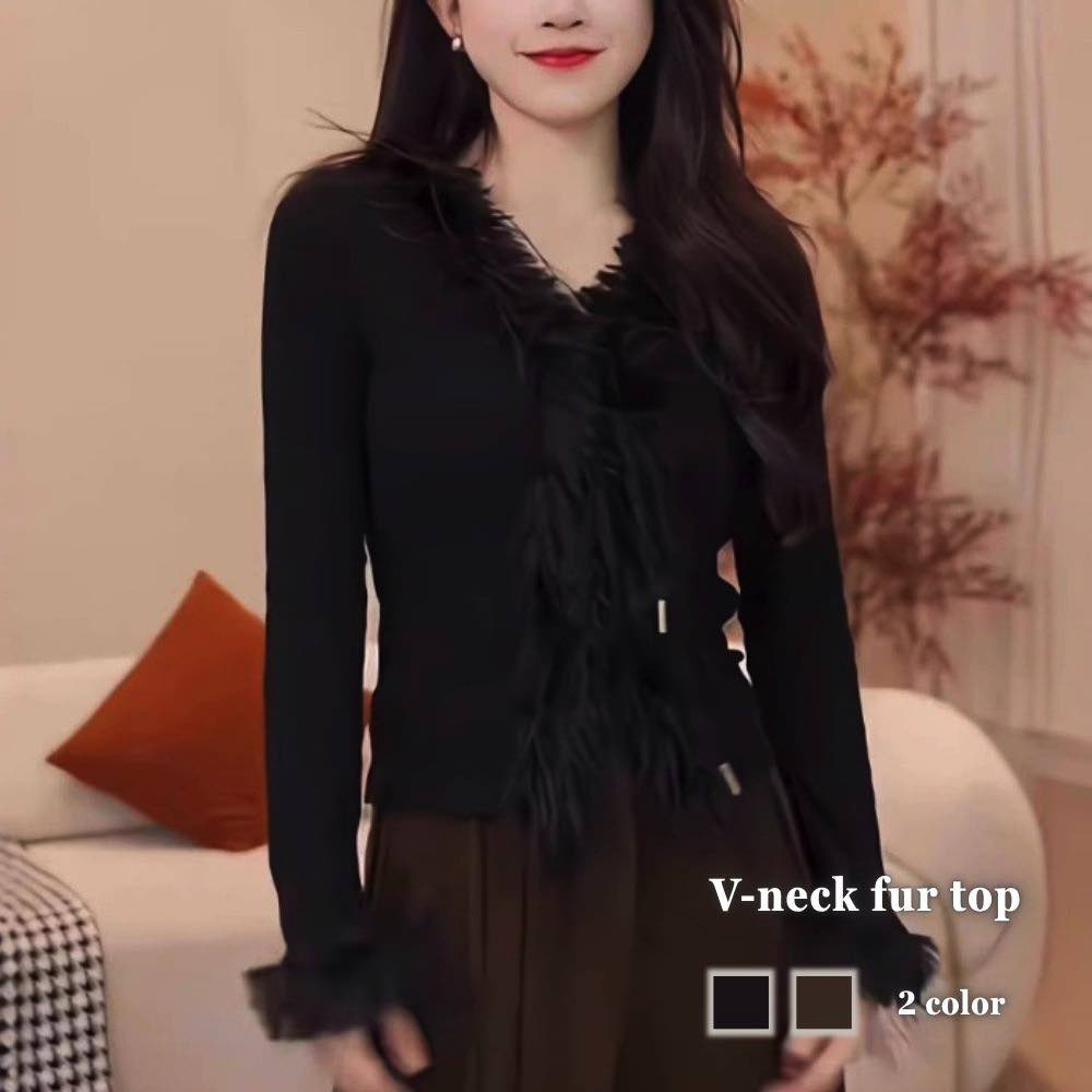 Rakuten - ブラウス レディース Vネックファートップス 高品質 長袖 人気 フォーマル 白 事務服 厚手 黒 オフィス レース シフォン フリル おしゃれ ボウタイ Tシャツ カジュアル ブランド きれいめ ノーアイロン 秋 冬 春 カットソー ワンピース スーツ シャツ 50代