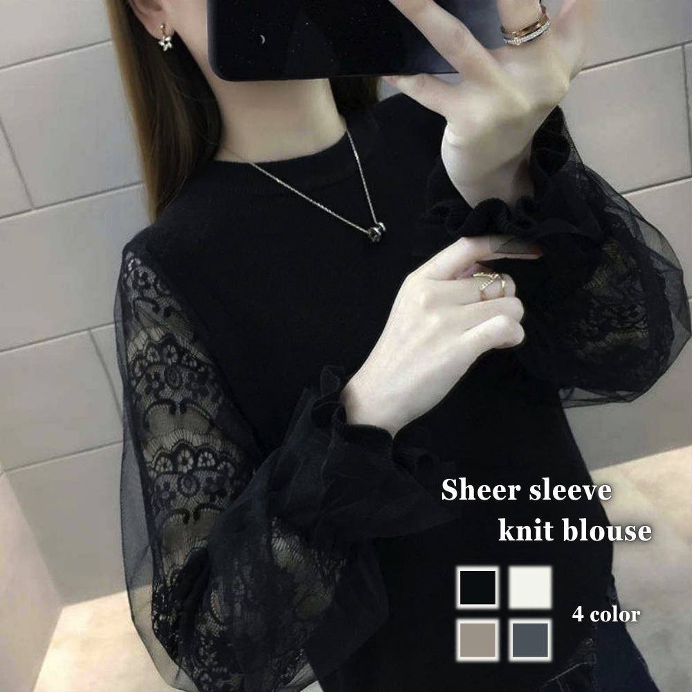 樂天商城 - 【＼クーポン利用で20%OFF!／】 ブラウス レディース シアー袖ニットブラウス 事務服 フリル 高品質 Tシャツ 春 スーツ ボウタイ ワンピース 人気 ノーアイロン 秋 きれいめ 白 オフィス 50代 冬 ブランド 長袖 シャツ カジュアル おしゃれ 厚手 レース フ
