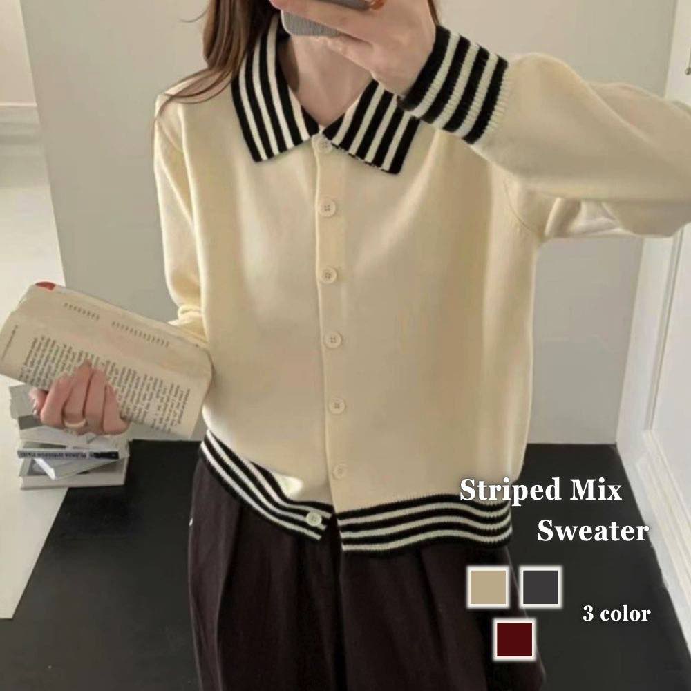 Rakuten - シャツ レディース ボーダーMIXセーター 長袖 冬 事務服 暖かい ランニング ゆったり ロゴ カジュアル 春 ポロシャツ しわになりにくい 襟付き トップス 厚手 スポーツ 大人 形態安定 オフィス おしゃれ ブランド Tシャツ 麻 ブラウス 秋 かわいい カットソー