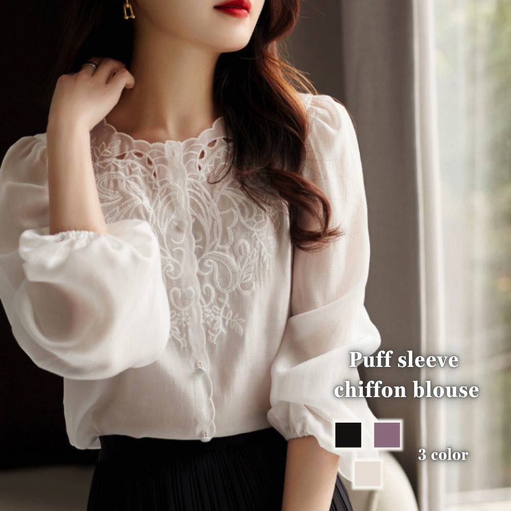 ブラウスレディースパフスリーブシフ...