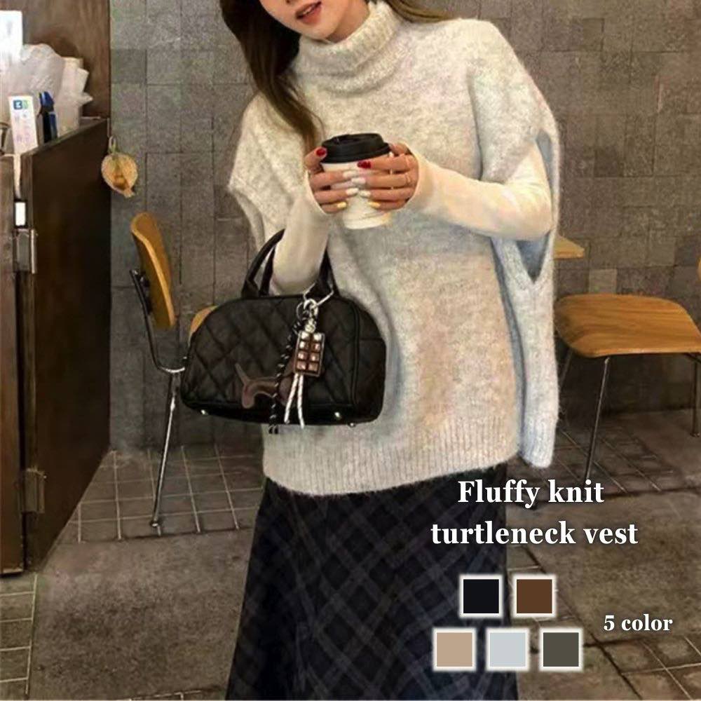 樂天商城 - ベスト レディース ふわふわニットタートルネックベスト アーガイル シニア 前開き 冬 スーツ おしゃれ 人気 スポーツ アウター キルティング 可愛い ロング 羽毛 秋 お年寄り 厚手 黒 フリース インナー あったか 襟なし 部屋着 春 ウール ブランド ダウン 中綿 ニット