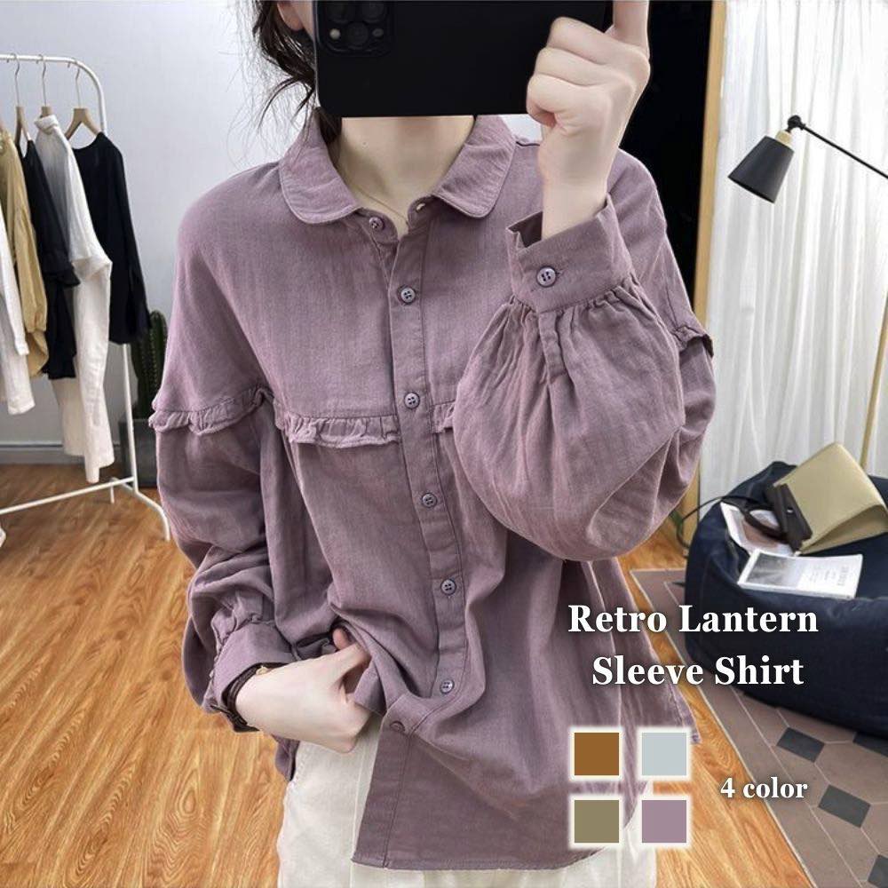 シャツ レディース レトロランタンスリーブシャツ 長袖 暖かい スポーツ かわいい おしゃれ 秋 厚手 ブラウス カットソー しわになりに..
