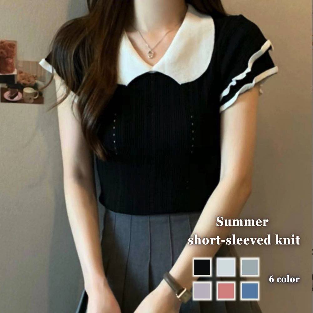 ブラウスレディースサマー半袖ニット...