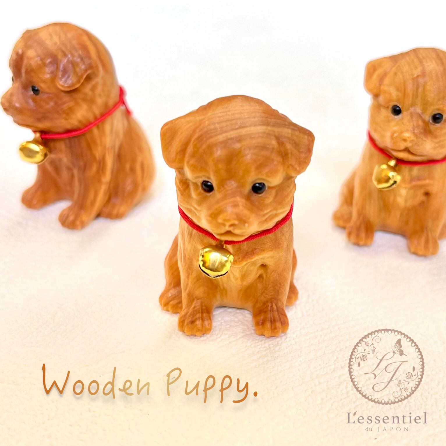 【 木製 パピー 子犬 】 手作り 天然 木彫り ペット 赤ちゃん ベイビー 幸運 トイプー レトリバー アニ..