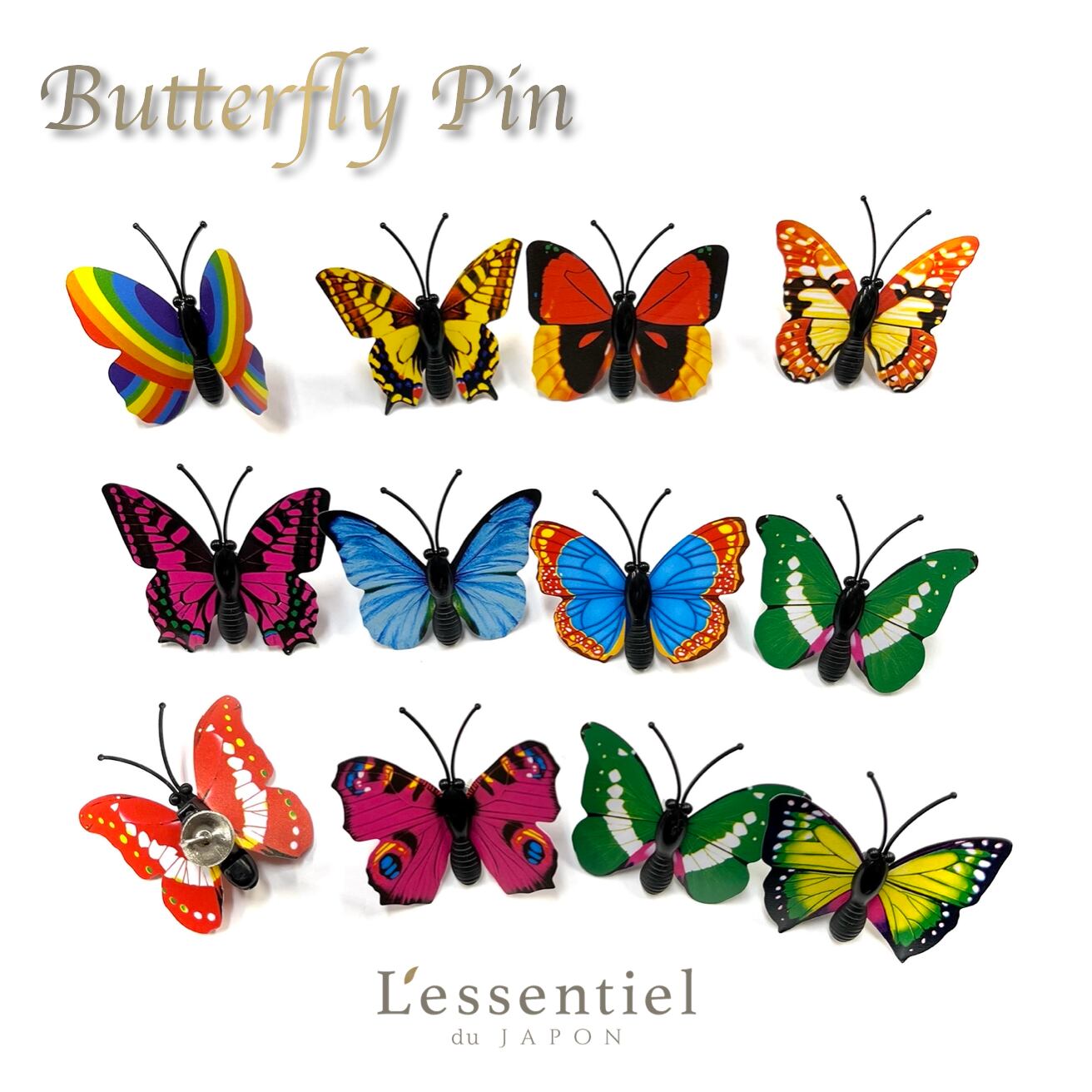 【 バタフライ 画鋲 12個入 】 蝶々 ランダム カラー かわいい ちょう リアル 標本 ミニ サイズ 写真 ポストカード 画びょう 押しプッシュ ピン 幸運...