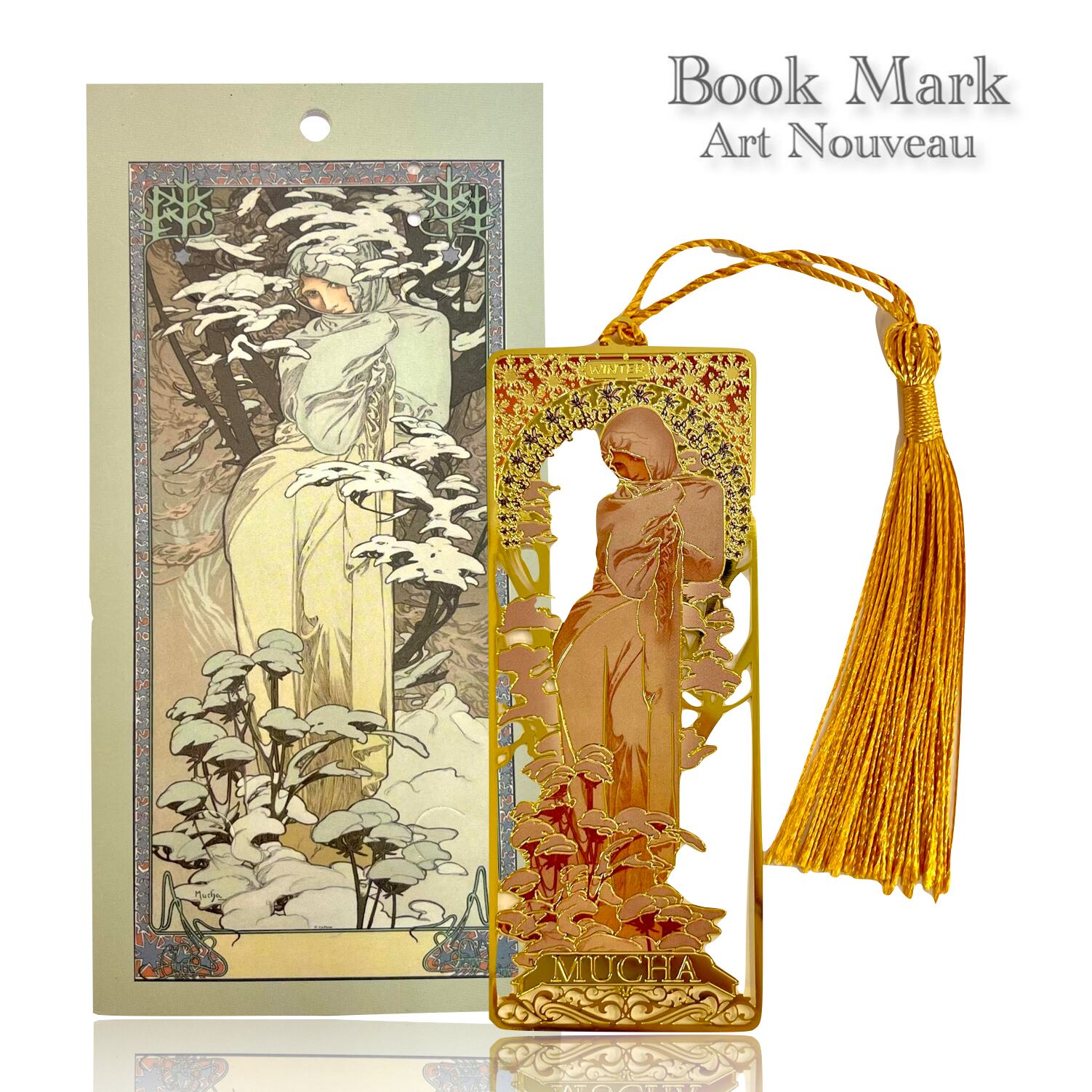 【 アルフォンス・ミュシャ ブックマーク 】 ウィンター ベール タッセル付 しおり 読書 冬 本 美術 展示 四季 テキスト ノート アール・ヌーヴォー フラ...