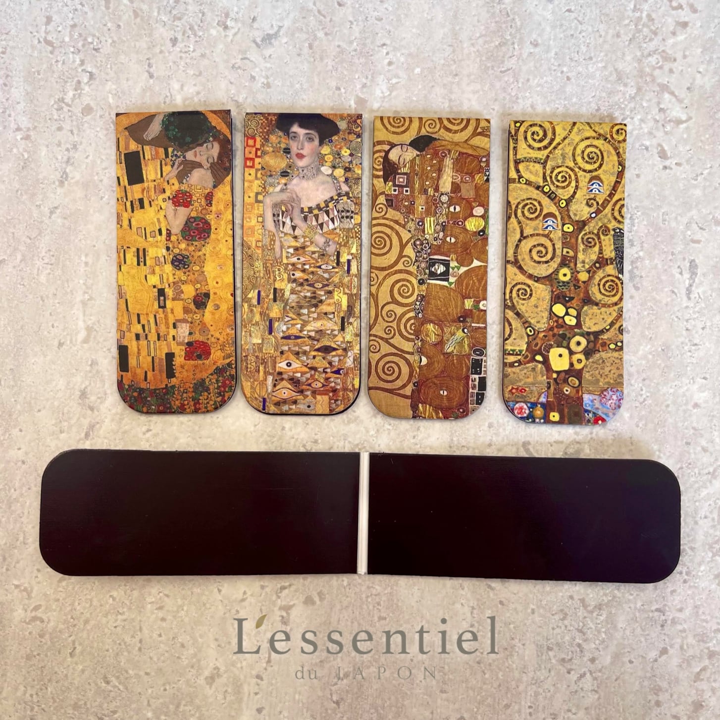 【 グスタフ クリムト マグネット式 ブックマーク】4個セット 絵画 磁気 しおり 栞 ブック マーカー 名画 両面 読書 アール ヌーヴォー アート 磁石 美...