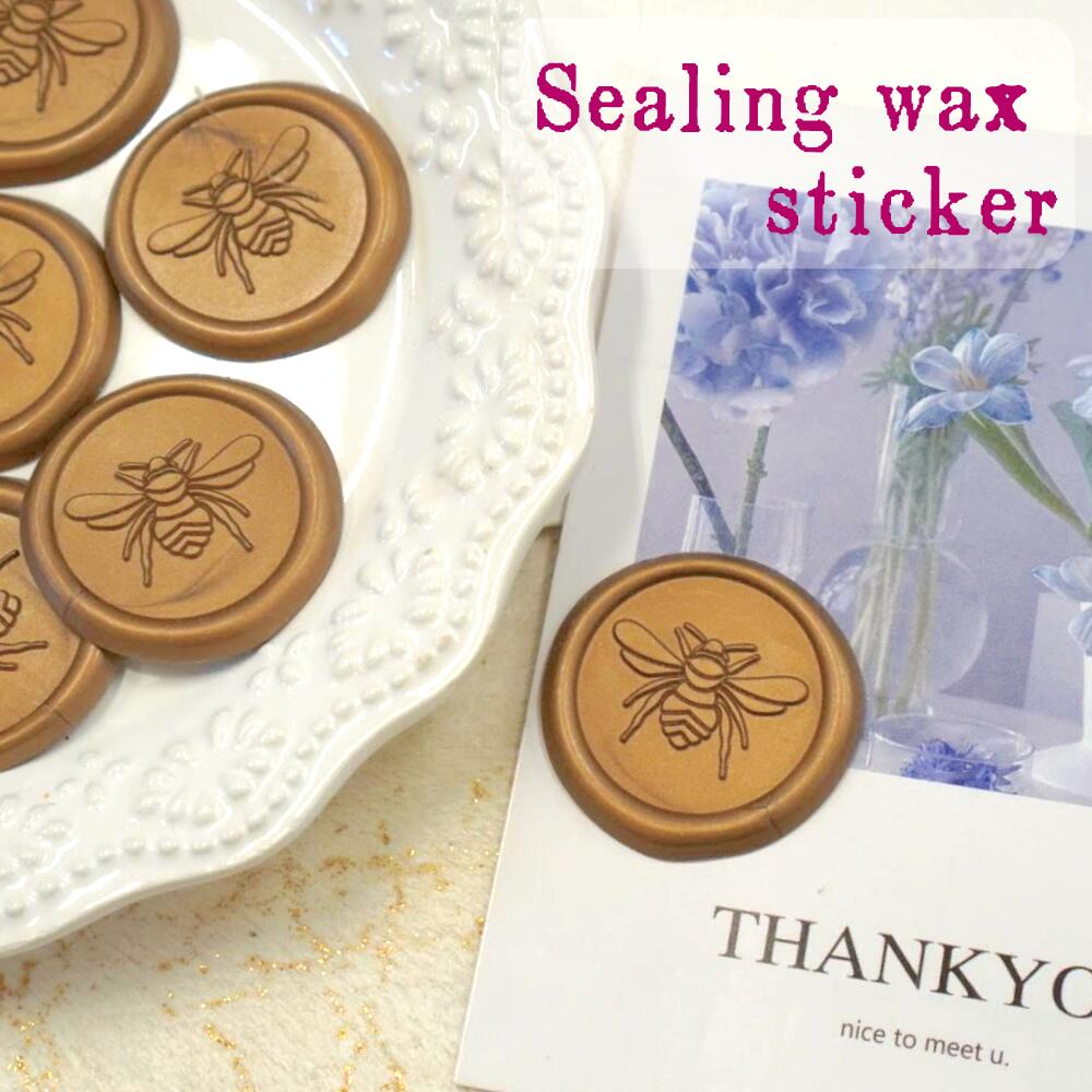 【 Bee 蜂 シーリング ワックス シール 】8個入りブロンズ ステッカー 円 サークル 両面テープ 手紙 招待状 封筒 封印 封蝋 蝋燭 手軽 ゴールド シ...