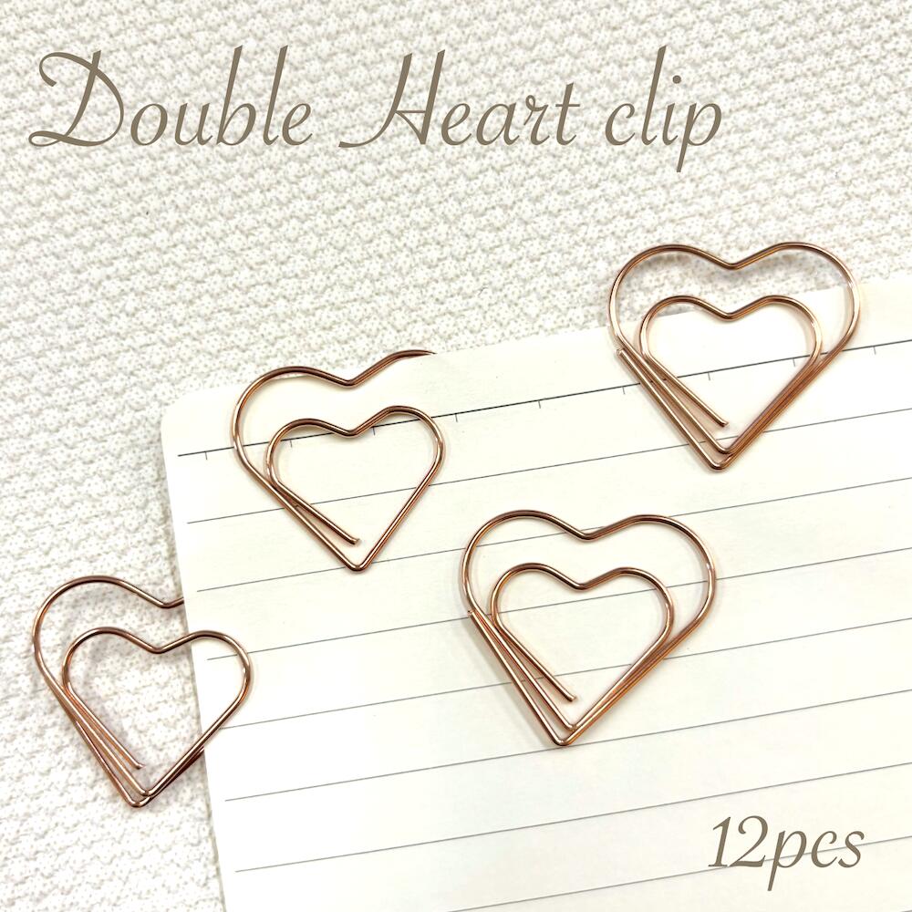 【 ダブルハート ゼムクリップ(大)】12個 ピンクゴールド 幅3cm ペーパー ステーショナリー ブックマーク ラッピング 文房具 資料 手紙 デスクアイテム...