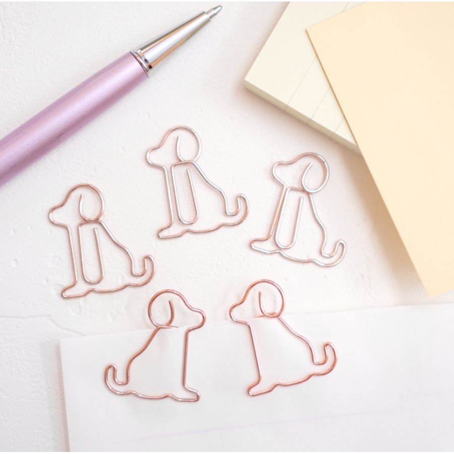 25個 ピンク ゴールド 犬 いぬ dog 文房具 文具 事務用品 デスクアイテム ギフト 装飾 かわいい ステーショナリー ゼムクリップ