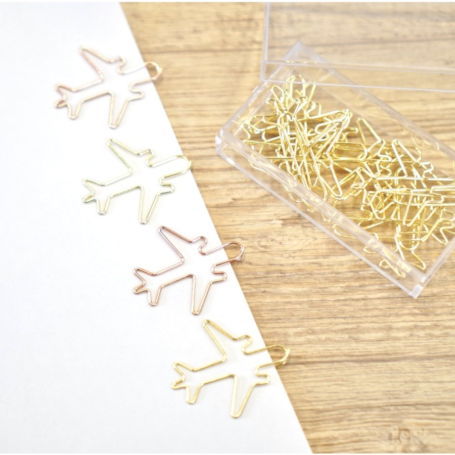 【旅 クリップ】12個 飛行機 ペーパークリップ 旅行 文房具 文具 事務用品 ゴールド ピンク デスクアイテム ギフト 装飾 おしゃれ かわいい ゼムクリップ
