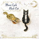 【ムーンサイクル 黒猫 ピンバッジ 】占星術 月 新月 満月 クロネコ ブラック ゴールド ねこ しっぽ キャット 画鋲 ブローチ コサージュ プレゼント ギフ...