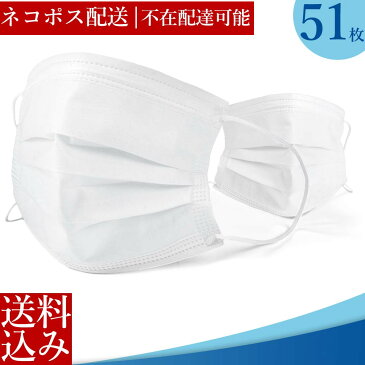 【5月上旬順次発送】マスク 50枚 +1枚 (17枚×3袋) お一人様2点まで 三層構造 使い捨て 男女兼用 レギュラーサイズ 3層保護 不織布マスク ホワイト 白 花粉対策 花粉症対策 大人用