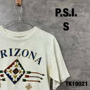 【中古】P.S.I ホワイト 生成り USA製 Tシャツ 半袖 メンズ アリゾナ S 夏服 コットン クルーネック 古着 TK10021