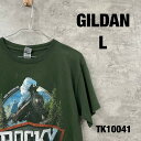 【中古】GILDAN ギルダン グリーン クルーネック Tシャツ 半袖 夏服 レディース L ビッグプリント ROCKY RAIWAY 158853 古着 TK...