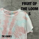 【中古】FRUIT OF THE LOOM フルーツオブザルーム ピンク Tシャツ 半袖 レディース S クルーネック 夏服 タイダイ ショート丈 USA 古着...