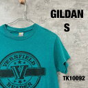 【中古】GILDAN ギルダン グリーン Tシャツ 半袖 HEAVY COTTON メンズ S クルーネック 夏服 ビッグプリント 古着 TK10092