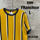 【中古】san FRancisco サンフランシスコ Tシャツ 半袖 イエロー 縦ボーダー L ワークシャツ メンズ ストライプ コットン RN152191 古...