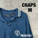 【中古】CHAPS チャップス ネイビー ポロシャツ 半袖 メンズ M 夏服 ボタン 胸ポケット 刺繍デザイン 襟ライン 古着 TK10151