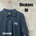 【中古】Dickies ディッキーズ ポロシャツ 半袖 ネイビー M メンズ 刺繍ロゴ ハーフボタン リブ襟 ABI 作業着 古着 TK10188