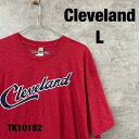【中古】CLEVELAND クリーブランド USA製 Tシャツ 半袖 レッド L メンズ 夏服 コットン クルーネック ビッグロゴ 古着 TK10182