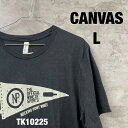 【中古】CANVAS キャンバス Tシャツ 半袖 ブラック L メンズ クルーネック コットン ビッグプリント ワイン RN87370 古着 TK10225