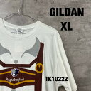 【中古】GILDAN ギルダン Tシャツ 半袖 ホワイト XL メンズ クルーネック コットン ビッグプリント RN93846 古着 TK10222