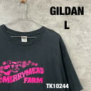 【中古】GILDAN ギルダン Tシャツ 半袖 ブラック L メンズ 夏服 コットン クルーネック MERRYMEAD FARM アイス 牛 古着 TK1024...