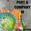 【中古】PORT & COMPANY ポートアンドカンパニー Tシャツ 半袖 タイダイ カラフル オレンジ グリーン M メンズ コットン クルーネック ビッグ...