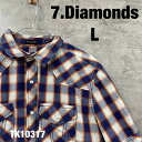 【中古】7.Diamonds セブンダイヤモンド ネイビー オレンジ シャツ 半袖 L メンズ チェック 柄 コットン 春夏 スナップボタン RN137590 ...