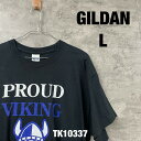 【中古】GILDAN ギルダン ブラック Tシャツ 半袖 L メンズ クルーネック コットン ビッグプリント PROUD VIKING バイキング RN9384...