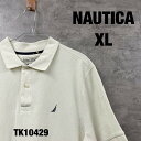 【中古】NAUTICA ノーティカ ポロシャツ ホワイト 半袖 CLASSIC FIT メンズ XL 無地 刺繍ロゴ 古着 TK10429