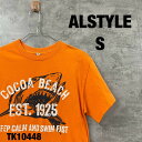 【中古】ALSTYLE アルスタイル Tシャツ オレンジ 半袖 クルーネック メンズ S プリントデザイン ビッグデザイン サメ 古着 TK10448
