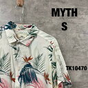 【中古】MYTH ミース シャツ ホワイト 半袖 CASUAL メンズ S リーフ柄 植物 ボタニカル USA 海外輸入 古着 TK10470