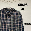 【中古】CHAPS XL チャップス シャツ 長袖 チェック マドラスチェック ネイビー カジュアル USA 古着 TK10646