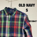 【中古】OLD NAVY S オールドネイビー シャツ 長袖 チェック マドラスチェック グリーン レッド カジュアル USA 古着 TK10647