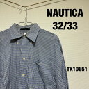 【中古】NAUTICA 32/33 ノーティカ シャツ 長袖 ギンガムチェック ライトブルー カジュアル USA 古着 TK10651